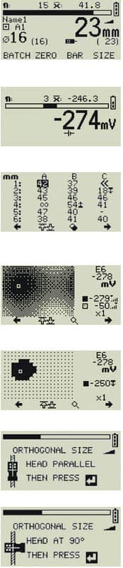 Covermeter screen displays